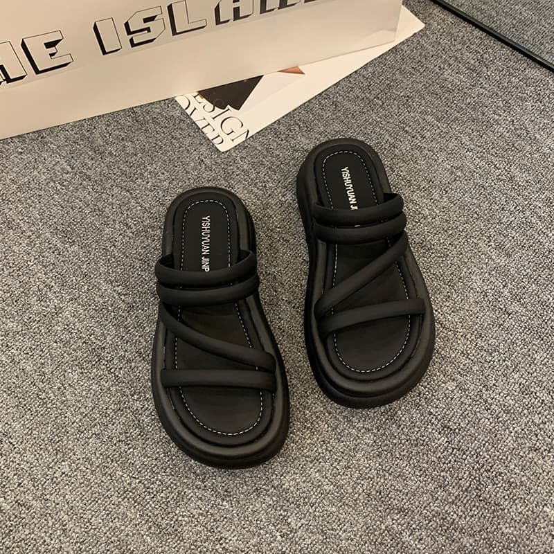 Trending Slippers with Thick Sole, Beach Sandals for Women, 2026 Summer New Solid Color Slides with Cloud-like Comfort