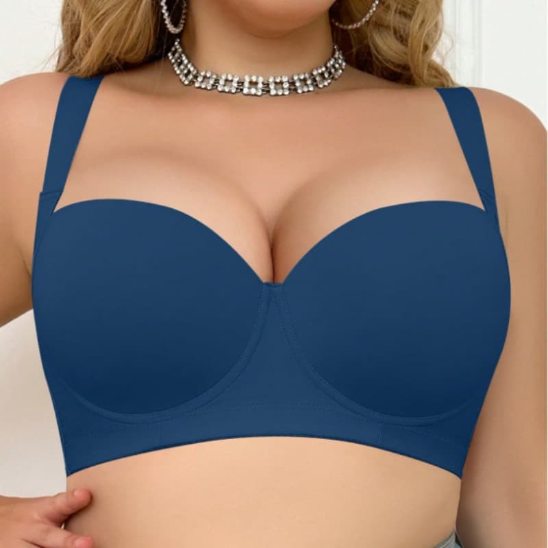 TK Xiyin 5-Row Hook Large Size Smooth Seamless Sexy Bra for Women Push-Up Anti-Sag Underwire Deep V Neckline