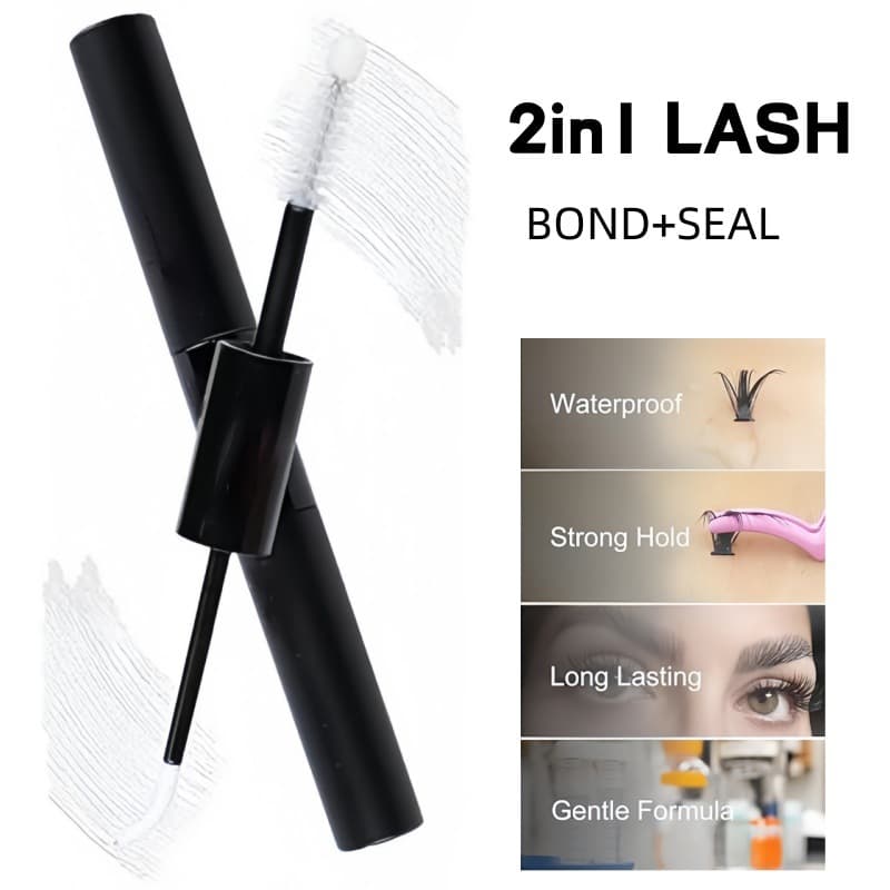 DIY Sectional Lash Extension 2-in-1 Dual-Head False Eyelash Glue Raincoat Bond+Seal Long-Lasting Quick-Dry Eyelash Adhesive