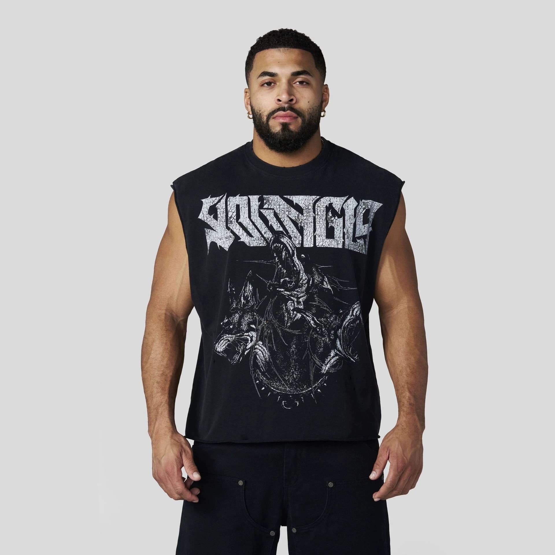 YOUNGLA American Style New Men's Muscle Tank Top Cotton Printed Casual Trendy Sleeveless T-Shirt