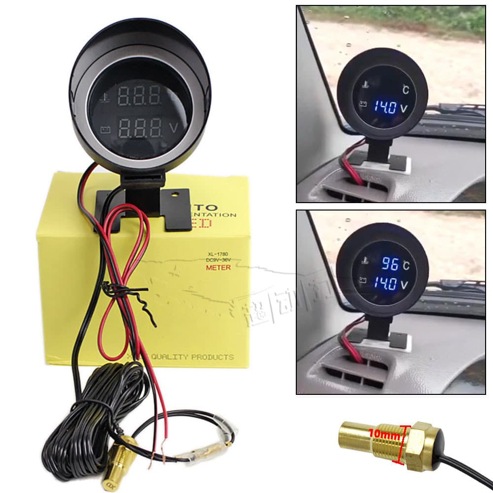 Water temperature voltmeter two-in-one combination gauge cannon-style round digital LCD water temperature voltmeter 12V/24V universal