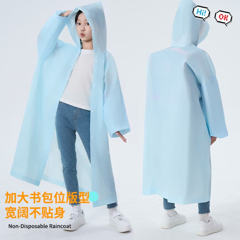 Non-Disposable Children's Raincoat for Medium to Large Kids, Backpack-Compatible Youth and Elementary Student Rainwear for Travel and Hiking Poncho