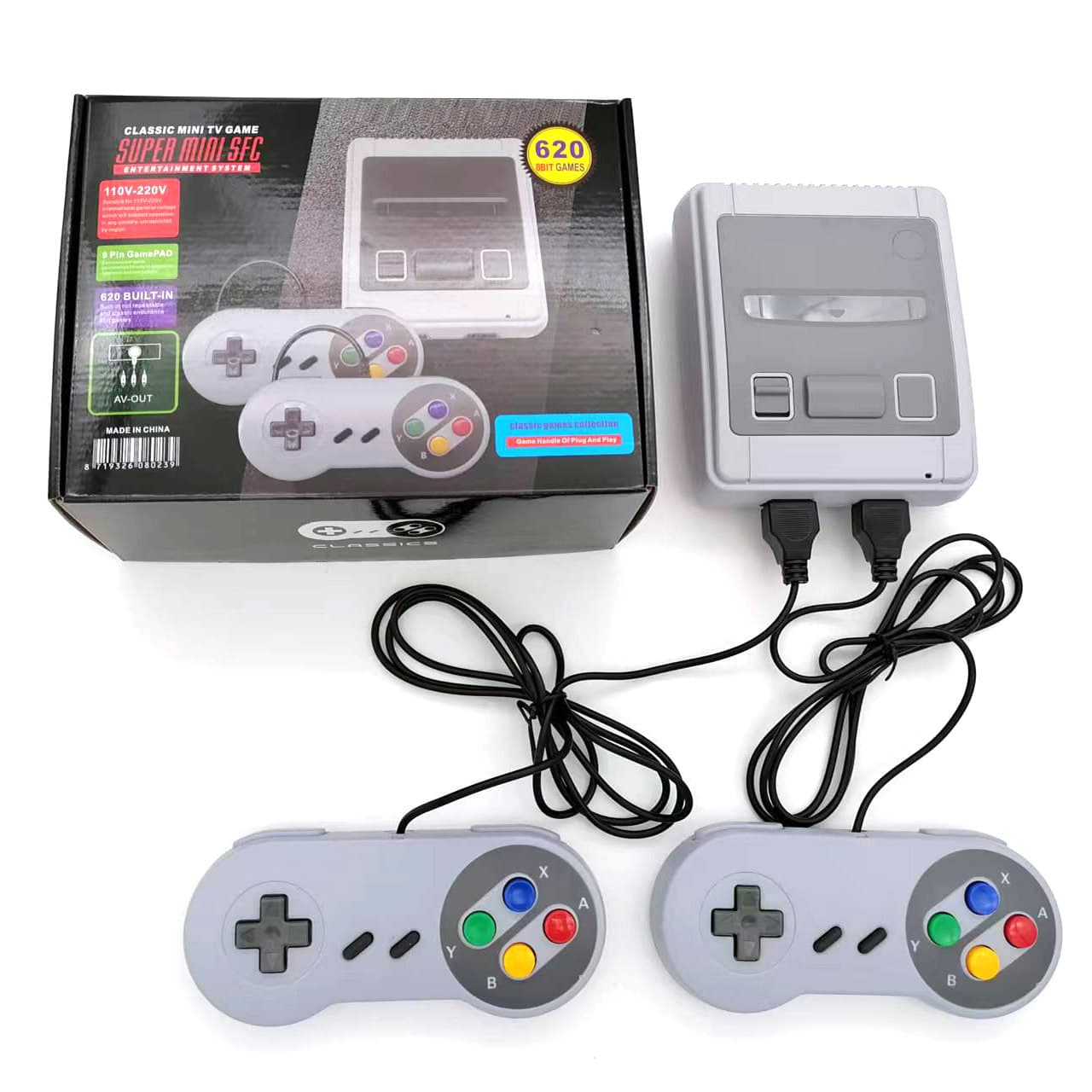 In-stock video TV game console with 620 built-in games, mini retro 8-bit FC two-player game console