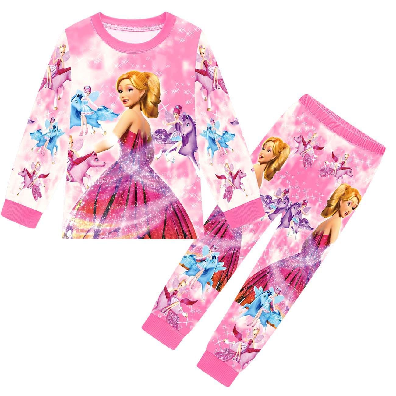 Cross-border children's Barbie printed home clothes, medium and large children's cartoon long-sleeved trousers pajamas set HC20