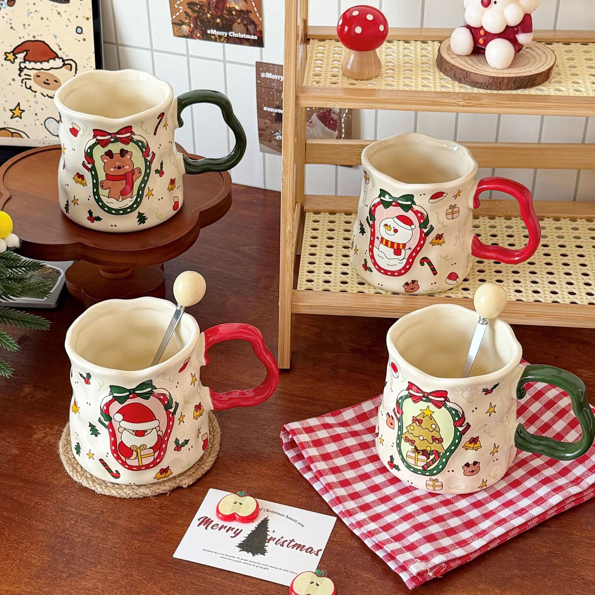 Christmas Export Ceramic Mugs, Large Capacity, Cute Christmas Souvenirs, Creative Water Cups with a Sense of Design