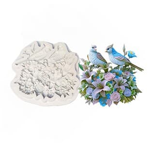 Valentine's Day Lovebirds Fondant Silicone Cake Decoration Clay Mold, Lily Rose Gum Paste Shape Baking