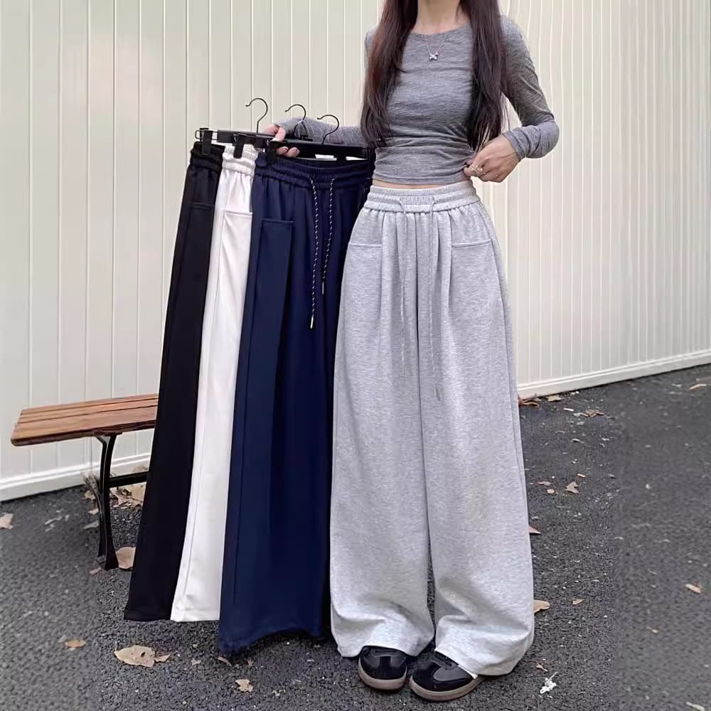 Yilina Spring Autumn Winter Lazy Style Wide Leg Pants for Women High Waist Draped Straight Leg Casual Floor-Length Loose Sweatpants