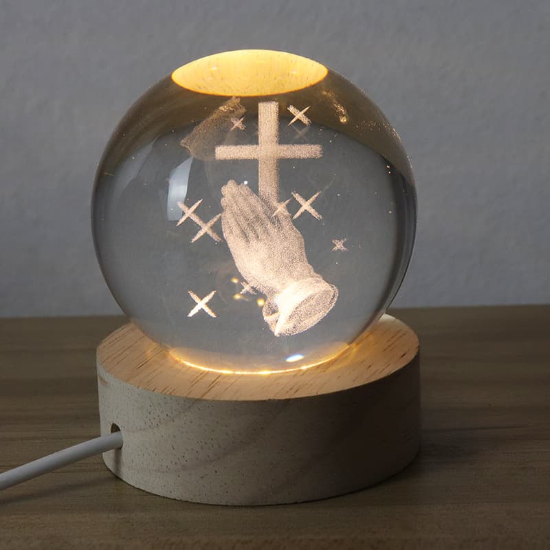 Cross-border wholesale cartoon crystal ball glowing 3D internal carving night light crystal stone desktop decoration creative cross