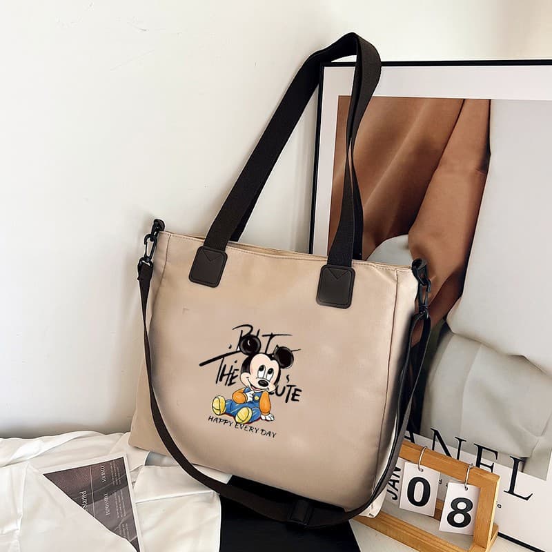 2024 New Mickey Canvas Tote Bag Large Capacity Simple and Fashionable for College Students Commuting Shoulder Bag