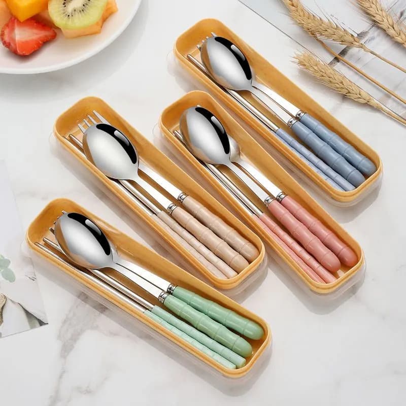 High-quality stainless steel cutlery storage box for students and adults. (This is a set of high-quality chopsticks, spoons, and forks.)