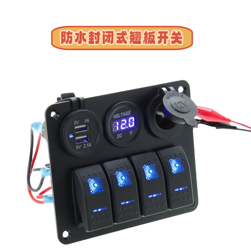 Rocker Switch LED Dual Panel Dual USB Port Internal Accessories Panel Aluminum 4-Gang Waterproof Digital Voltmeter