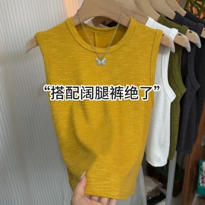 Casual style, fashionable and versatile, age-defying sleeveless round neck T-shirt for women, summer, Korean style, slimming, basic top, trendy