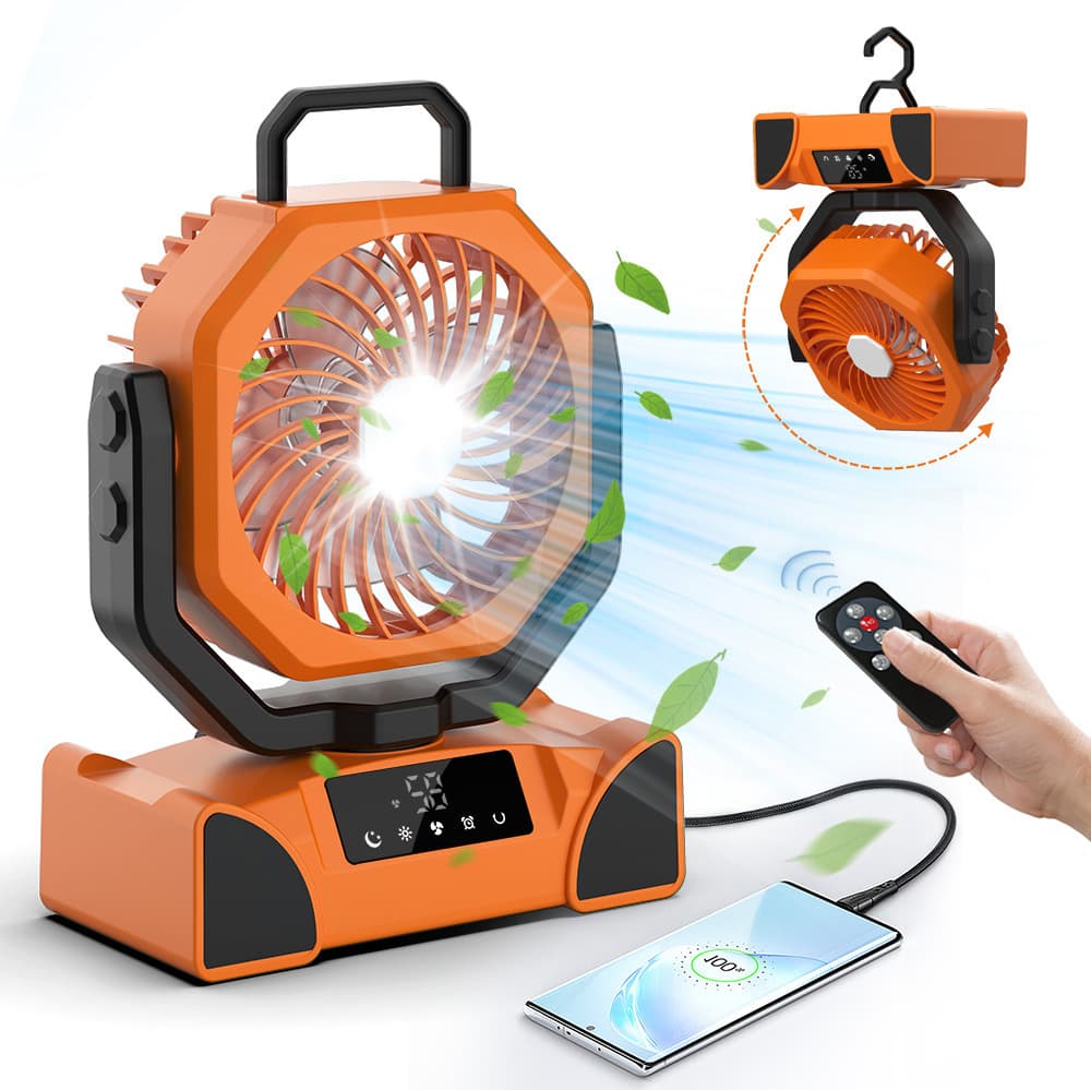 New Outdoor Camping Fan Portable Long Battery Life Rechargeable Tent Light Smart Digital Display Fishing Fan