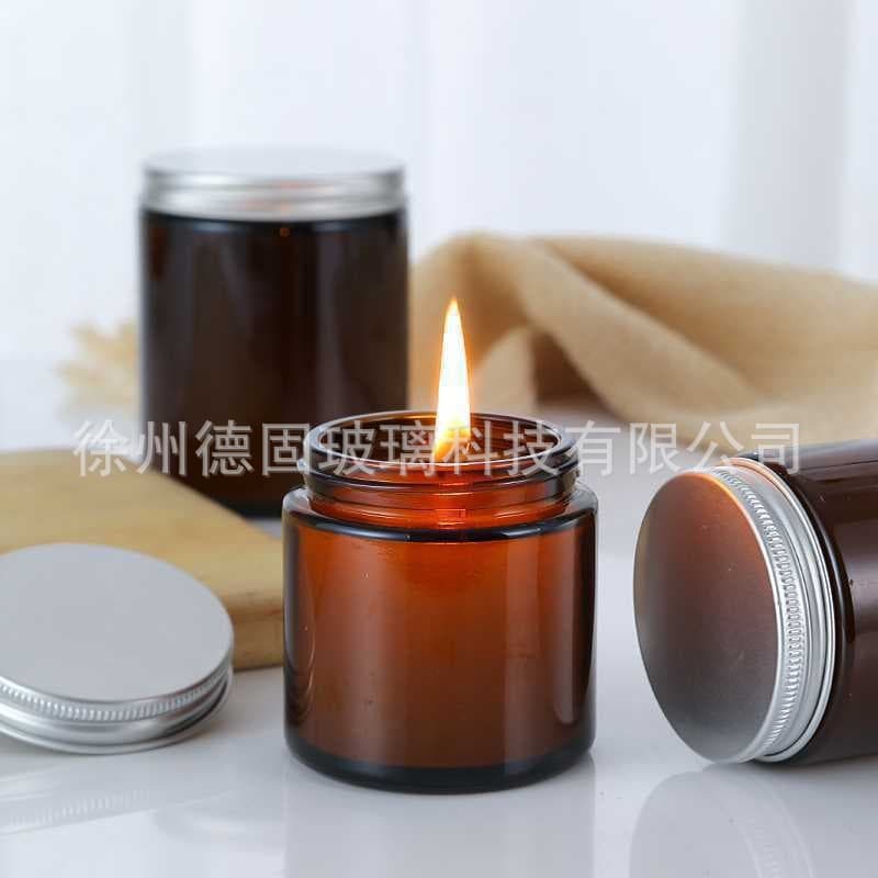 Spot wholesale brown aromatherapy candle cup candle holder ornaments colored glass jar empty cup container sub-bottling packaging