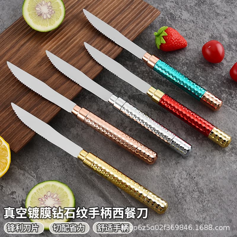 Cross-border Western cutlery UV-coated diamond handle knife and fork set, sharp cutting utensils for steak