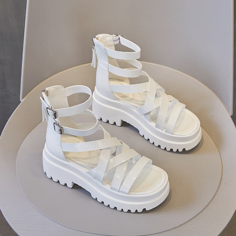2026 Summer New Style 8cm Height-Increasing Casual Breathable Non-Slip Thick-Soled Women's Sandals Hollow-Out Trendy Roman Shoes