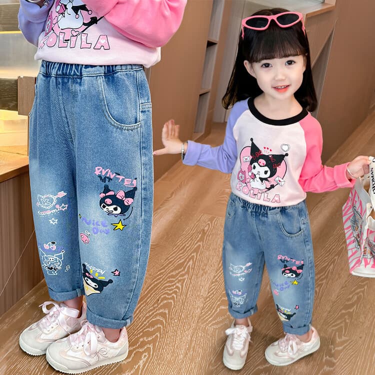New Spring/Autumn Girls' Jeans, Casual Korean Style Children's Pants, Anti-Mosquito Pants for Girls