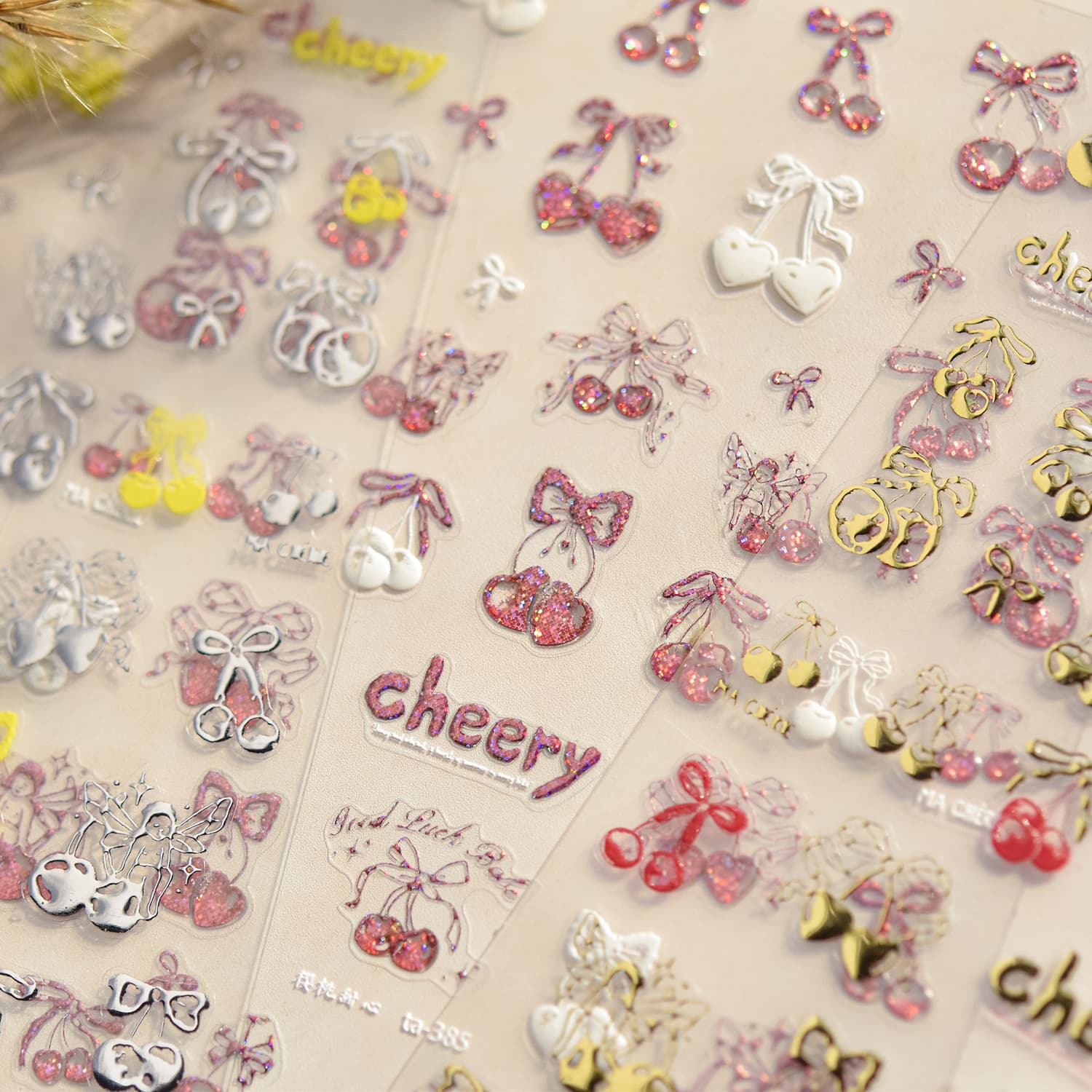 tomoni brand tata collaboration gold foil nail stickers stationery nail decals cherry sweetheart nail stickers