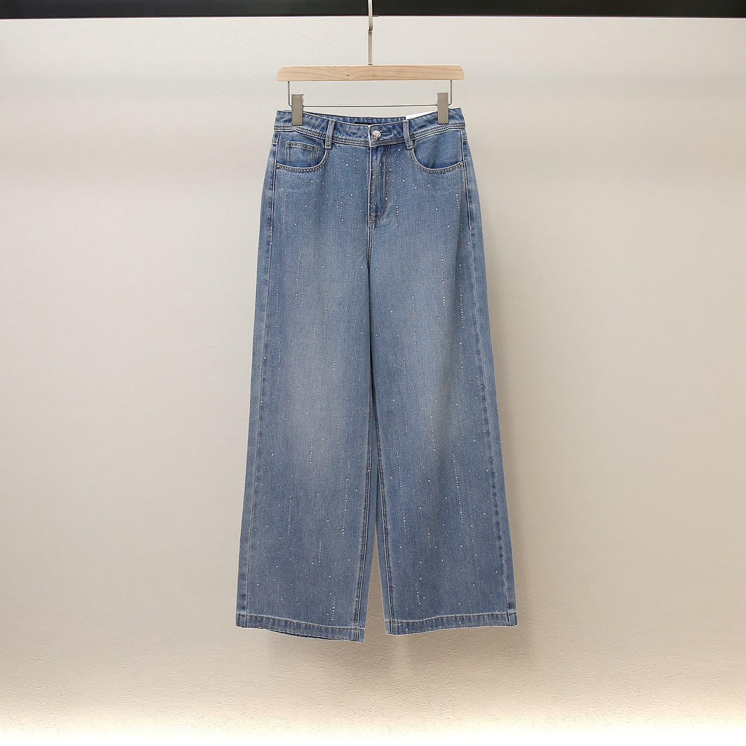 Shenzhen Nanyou High-end Women's Fashion New Autumn/Winter Versatile Minimalist Heavy-Duty Rhinestone A-Line Wide-Leg Jeans for Women