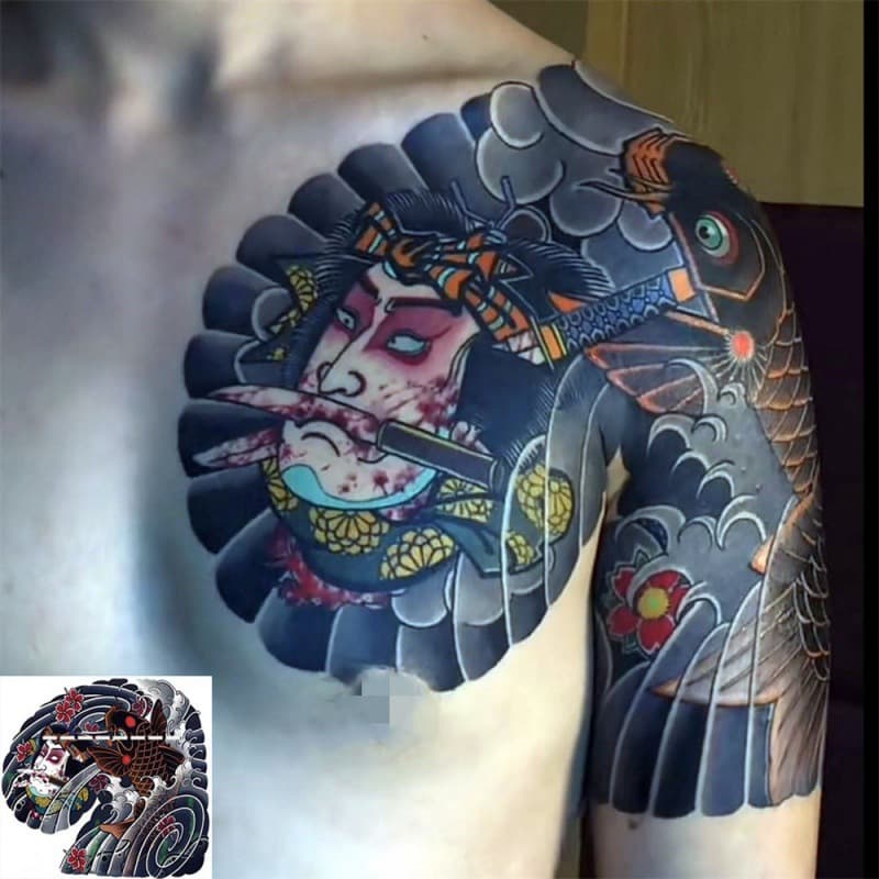 Chest Armor Tattoo Sticker Half-Armor Long-Lasting Floral Chest Tattoo Sticker Life-First Flower Armor Tattoo Waterproof for Men and Women
