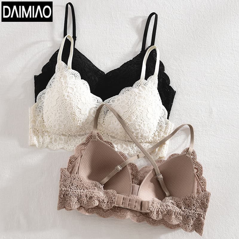 Autumn New Lace French Bra for Women Small Bust Push-Up No Gap Wireless Innerwear Sexy Backless Wrap Bra