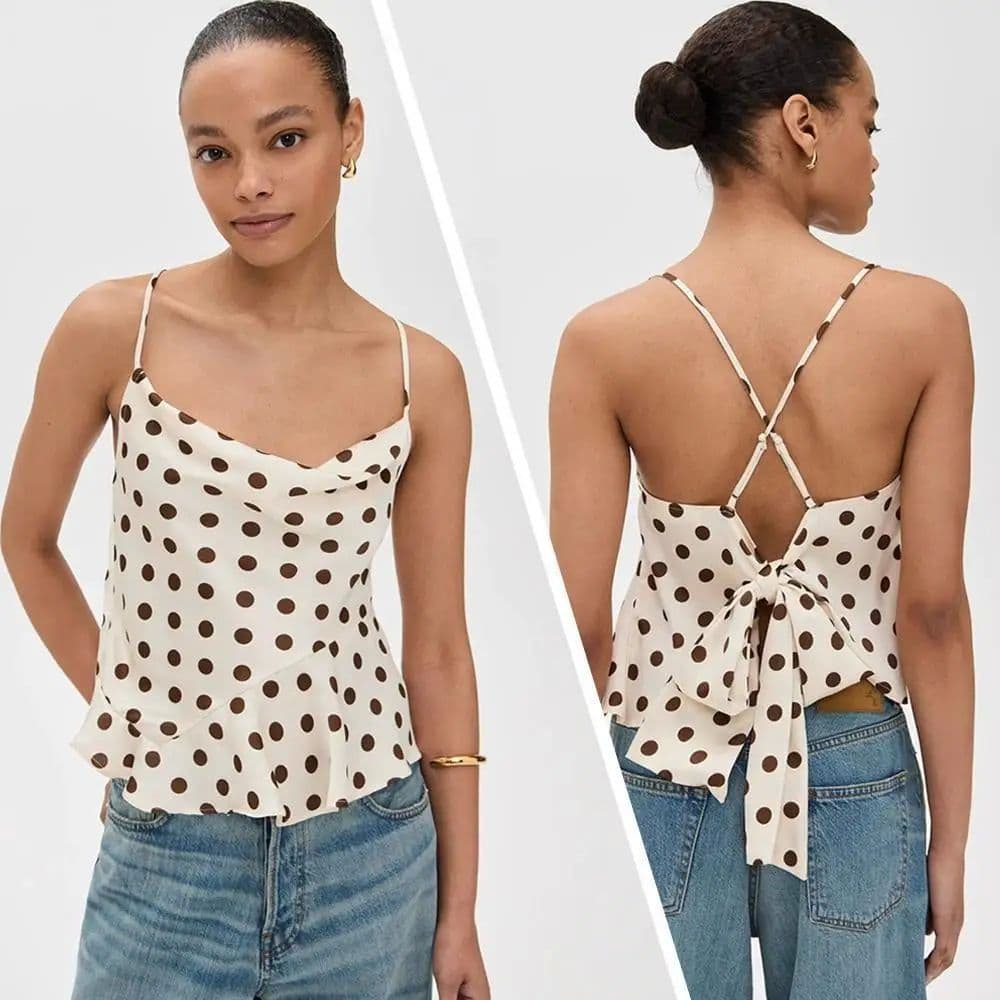 Polka dot sleeveless backless camisole top