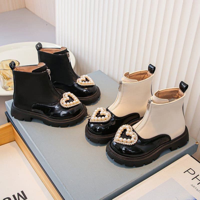 Girls' Short Boots, 2025 Autumn/Winter New Princess Style Fleece Lined Chanel-Style Thick Leather Boots