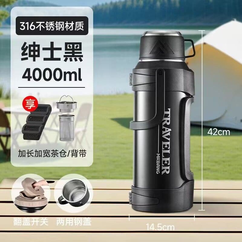 Large Capacity Insulated Water Bottle for Men, Outdoor Portable Travel Thermos for Car and Home Use, 5L Water Jug