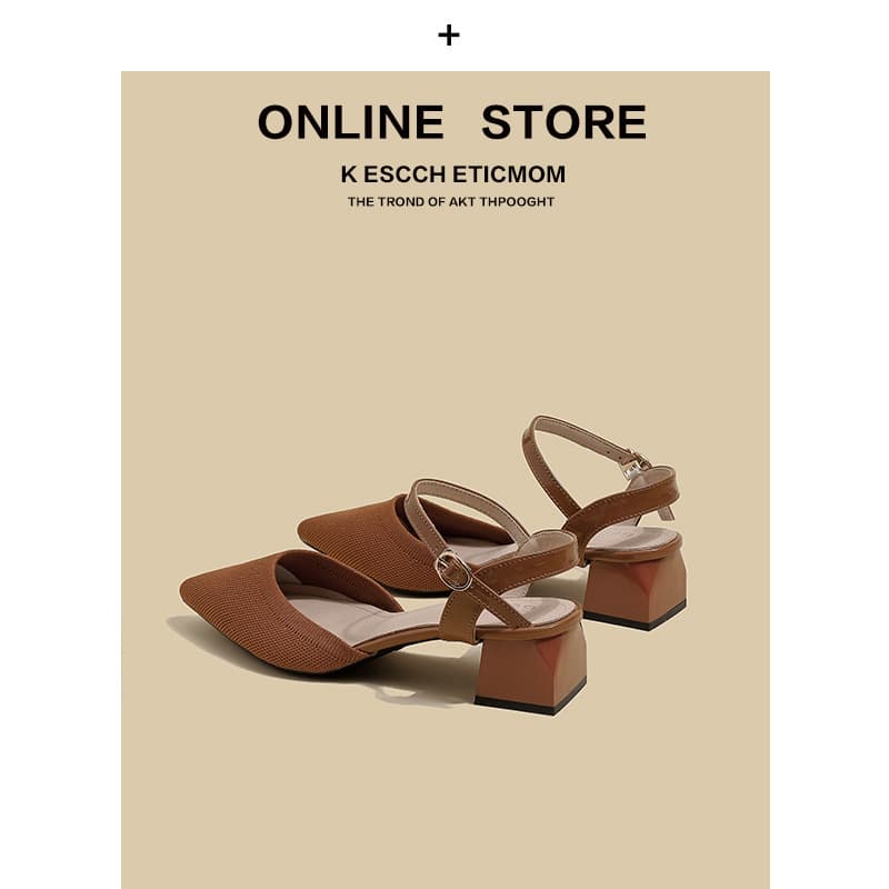 Princess Shoe Pointed Toe Chunky Heel Sandals Plus Size Women's Shoes Woven Soft Sole One-Strap Flyknit Mid Heel High Heel Chunky Heel Height-Increasing