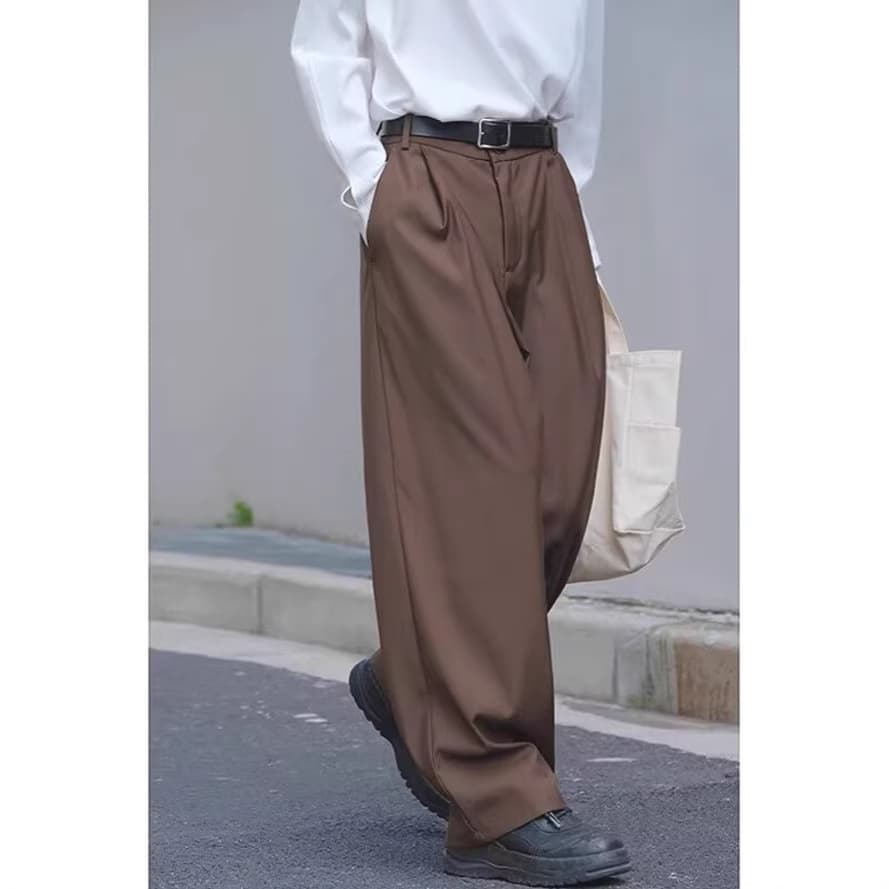 American brown suit pants for men, loose straight long pants, casual and versatile commuting suit pants, wide-leg workwear dad pants