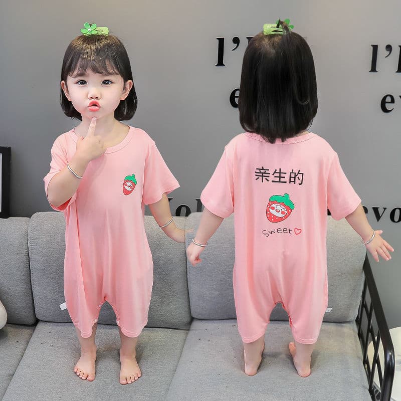 Children's one-piece pajamas, summer Modal air-conditioning clothes, baby sleeping bags, boys and girls, baby anti-kicking masks, home clothes