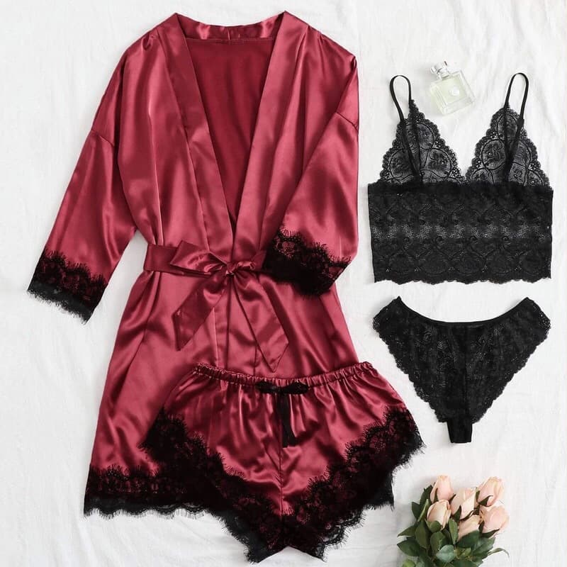 Wholesale Women's Homewear Silk Pajama Set with Robe for Cross-Border EU/US Market, Factory Direct Drop Shipping