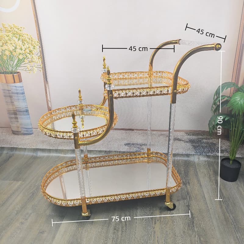 Cross-border Middle Eastern food cart, high-end metal and glass, light luxury retro style, food and dessert cart, wine and mobile coffee table