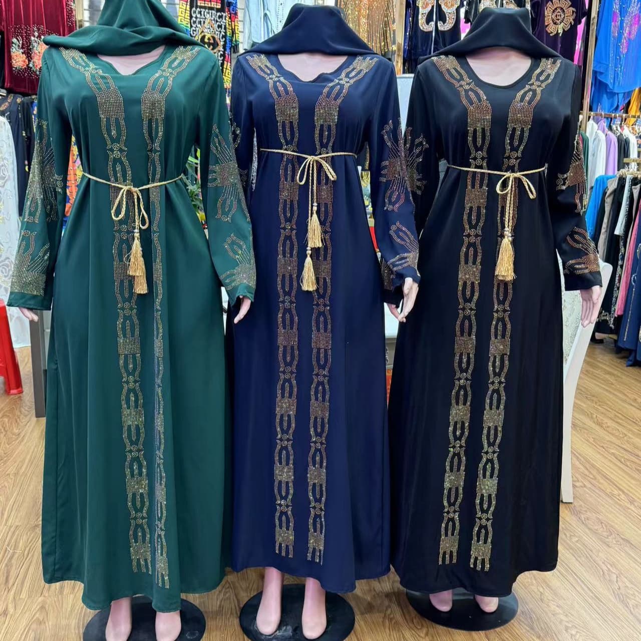 Fashionable Elegant Embroidered Chiffon Plus Size Women's Dress Solid Color African Cross-Border Style Crew Neck Ladies Clothing