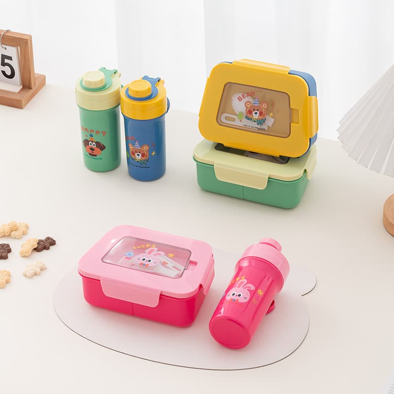 Creative Student Children's Lunch Box and Water Cup Set, Microwave-Safe Cartoon Divided Lunch Box, Fruit Salad Lunch Box