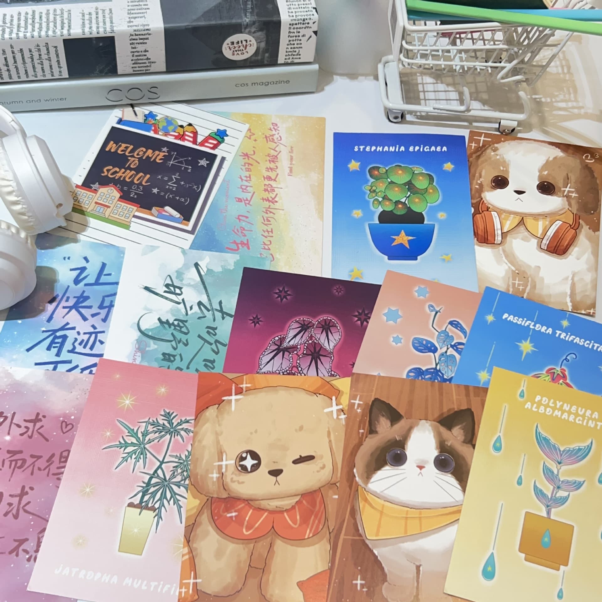 A large collection of postcards and message cards in various styles, ins high-looking commemorative cards, student school supplies and stationery
