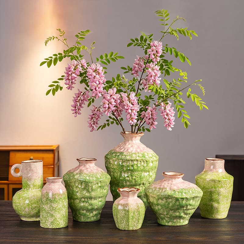 Hand-painted ceramic vase home decoration wide mouth garden jar colorful glaze flower arrangement living room entrance ornaments can be hydroponically cultivated
