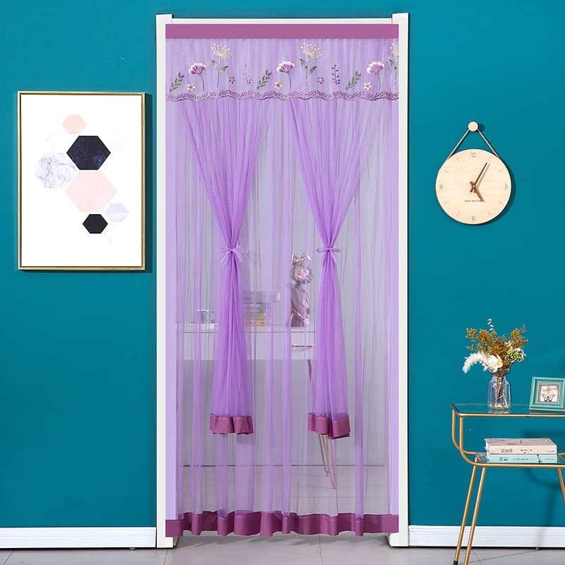 Spring Season Hanging Double-Layer Mosquito-Proof Door Curtain, Fabric Trendy Gauze Curtain, Bedroom Lace Door Curtain, Partition Curtain, Polyester