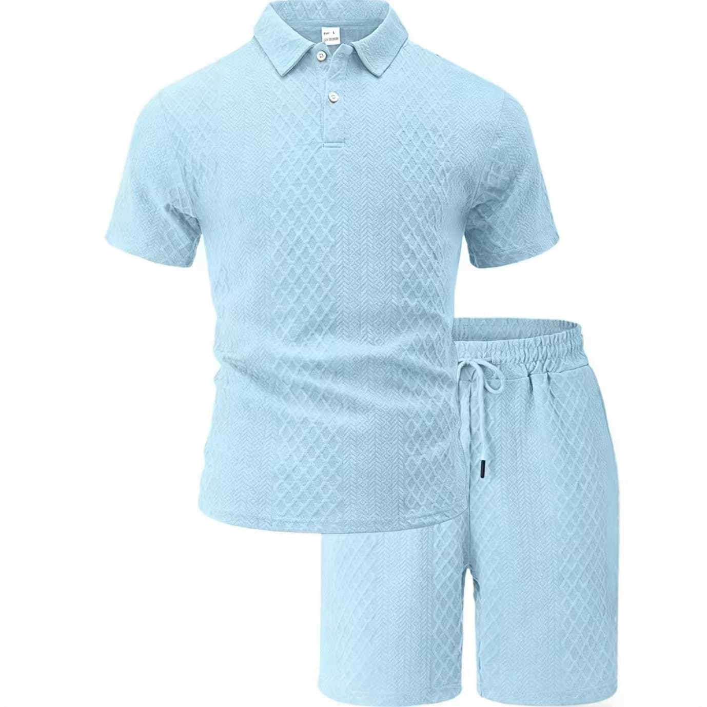 Cross-Border Men's Summer New European and American Jacquard Casual Sports Thin Turn-Down Collar Polo Shirt Short Sleeve Set