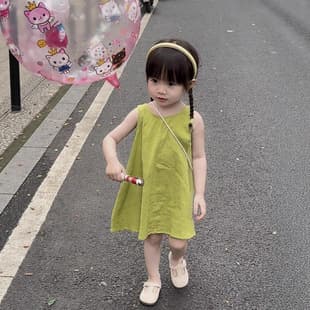 Korean Style Girls Summer Dress Fashionable Children Trendy Vest Dress Baby Girl Fresh Green Dress Trendy