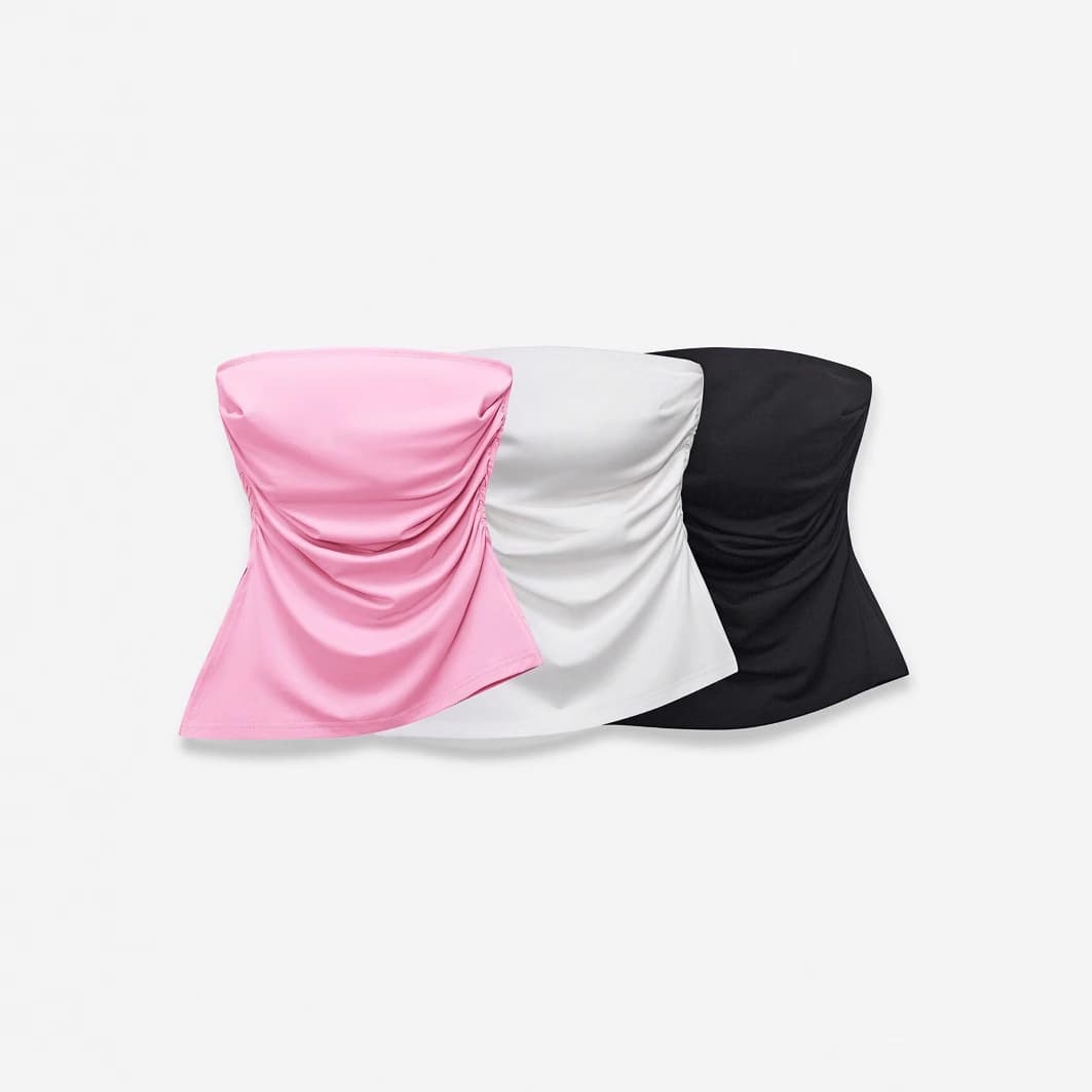 Women's Backless Solid Color Simple Fashion Strapless Set Polyester Blend Fabric No Decoration Made in China