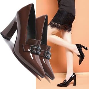 2025 Spring/Autumn New Women's Shoes Fashion Pointed Toe Chunky Heel Flats British Style Leather Shoes Work High Heels for Women