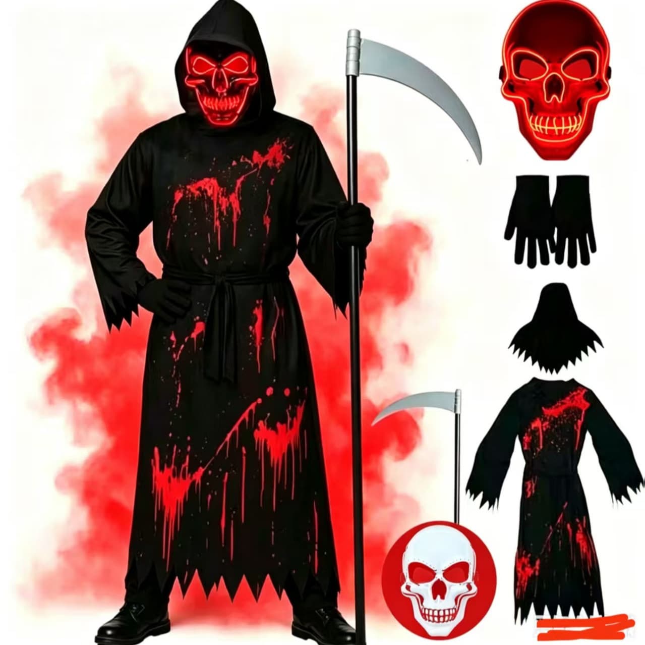 Kids Halloween Grim Reaper Cape Glow-in-the-Dark Skeleton Cosplay Costume Children Scary Outfit Masquerade Party Dress