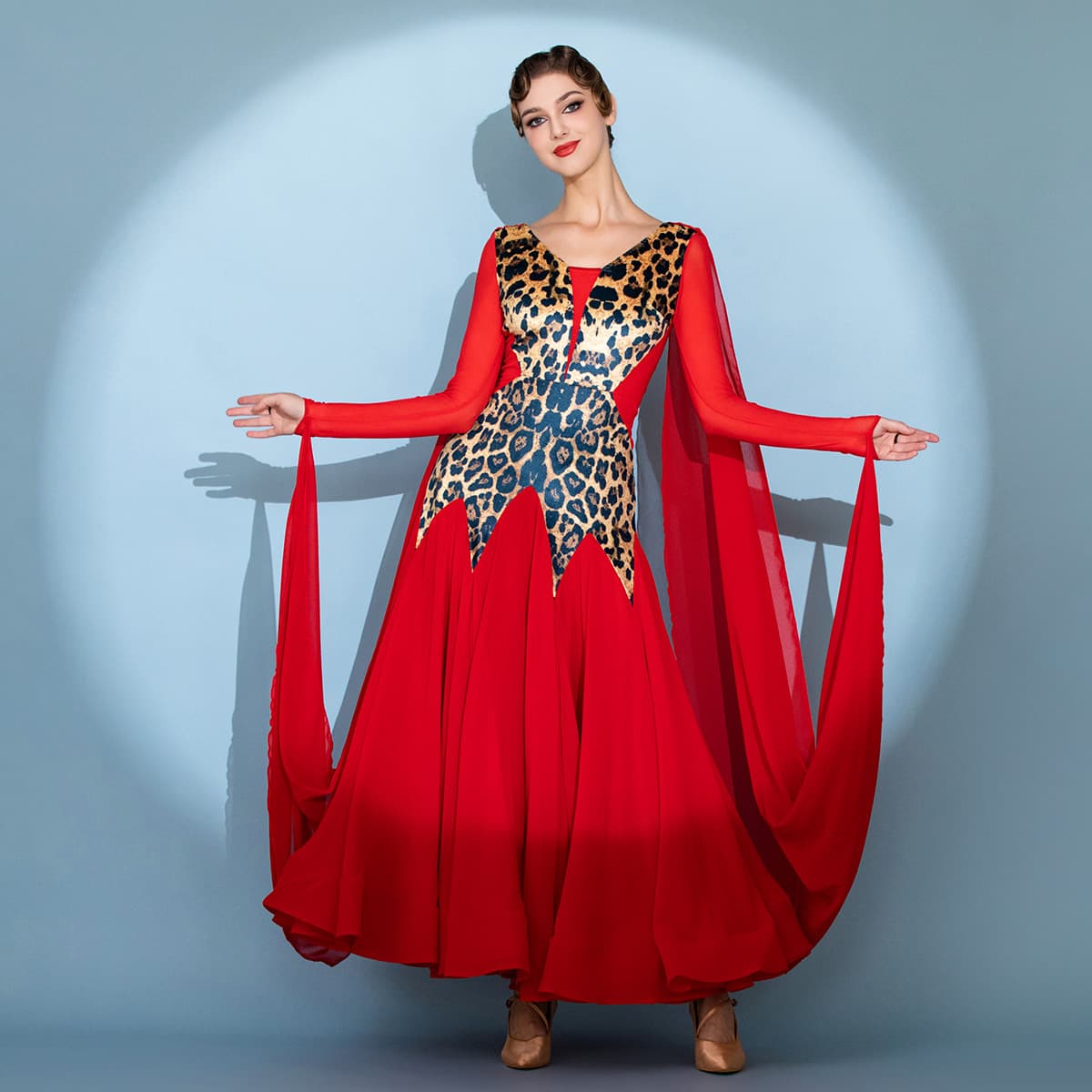 Jennifer Red Panther! Velvet Leopard Print Modern Dance Costume 2127 Stylish Leopard Print Ballroom Dance Skirt
