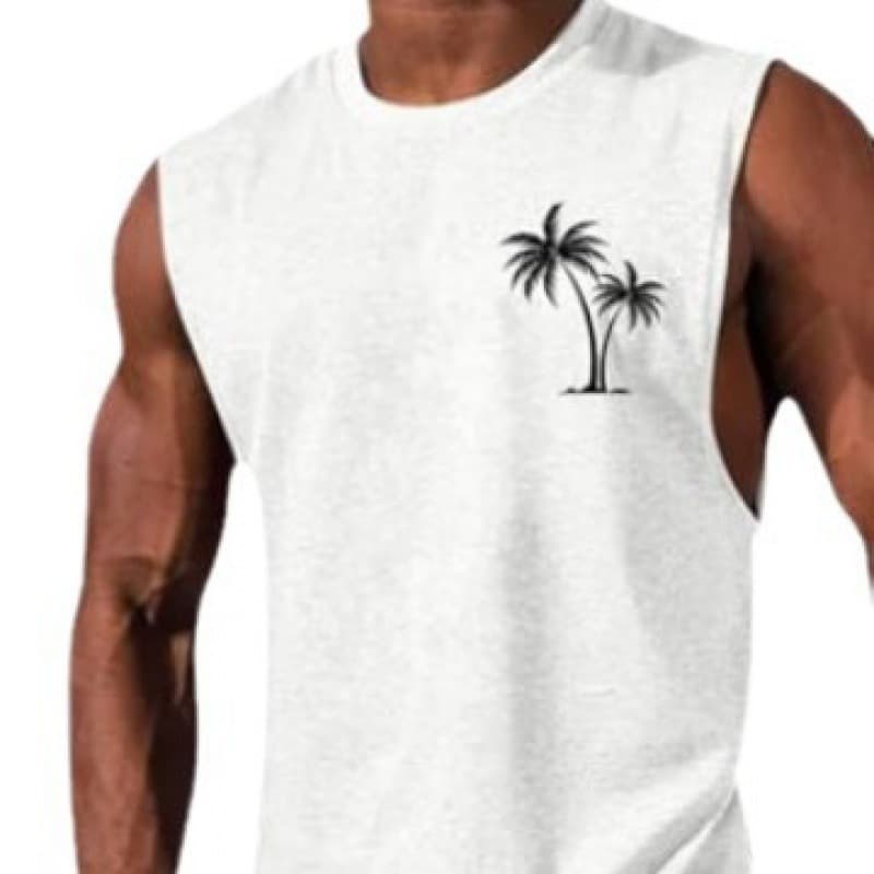 2024 New Cross-Border Men's 3D Digital Print Palm Tree Sleeveless Vest T-Shirt