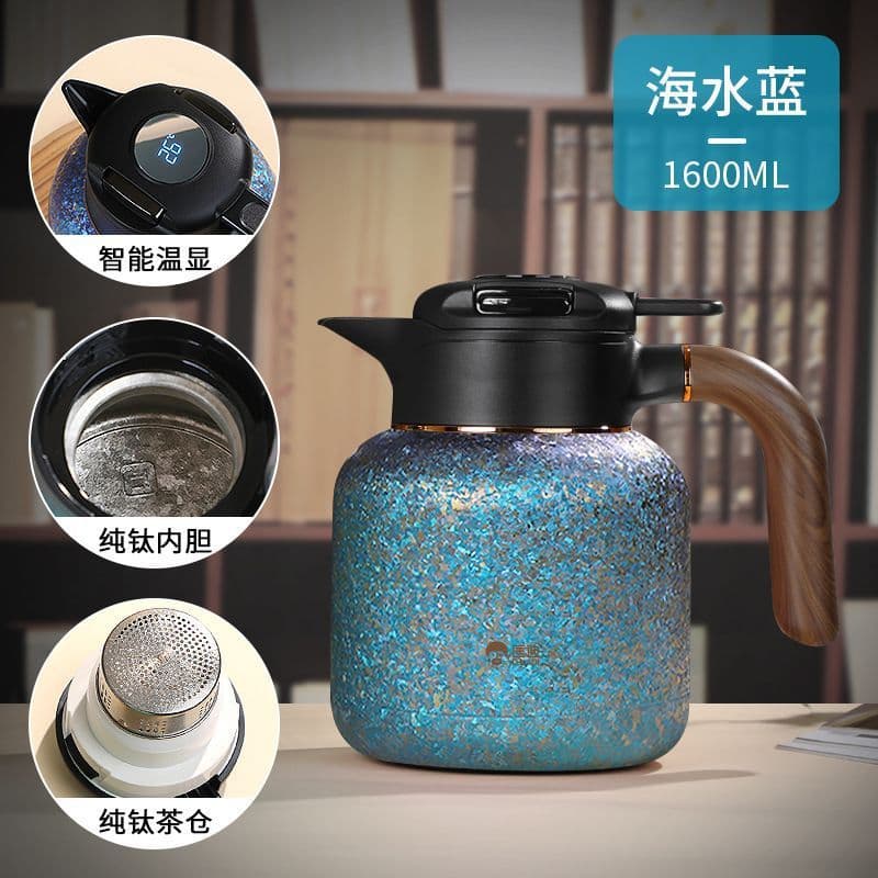 High-end Pure Titanium Steeping Teapot, Large Capacity Smart Temperature Display Thermal Kettle for Home Health Brewing