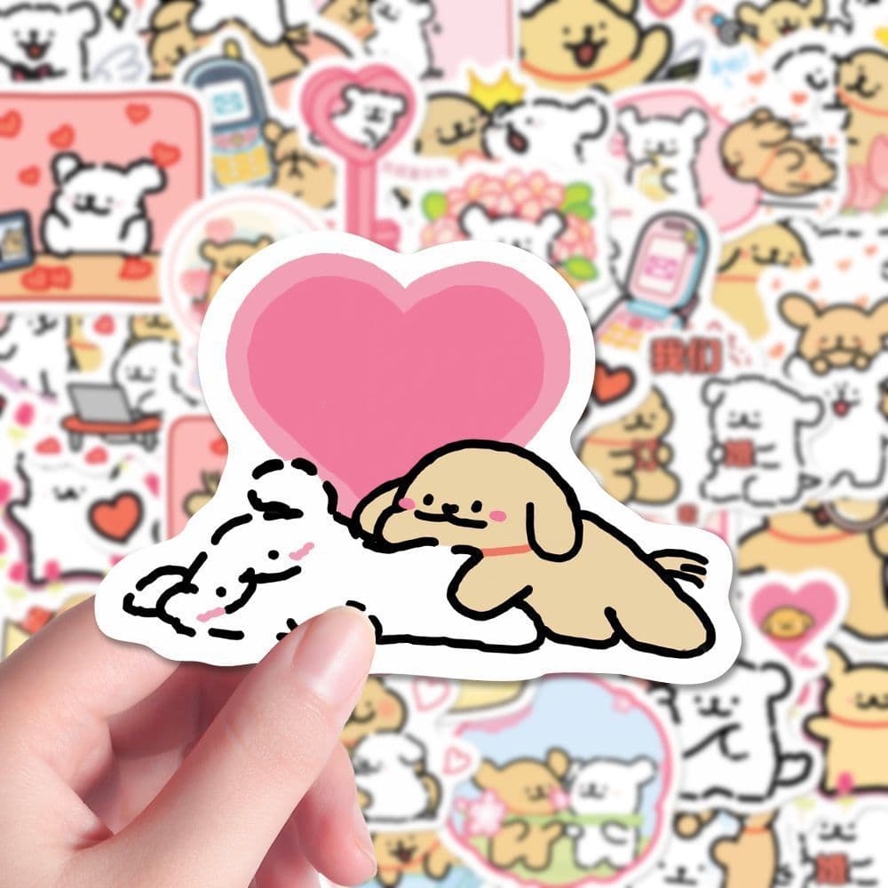160 Love and Puppy Stickers Cute Cartoon Line Art Puppy Couple in Love Creative DIY Decorative Stickers