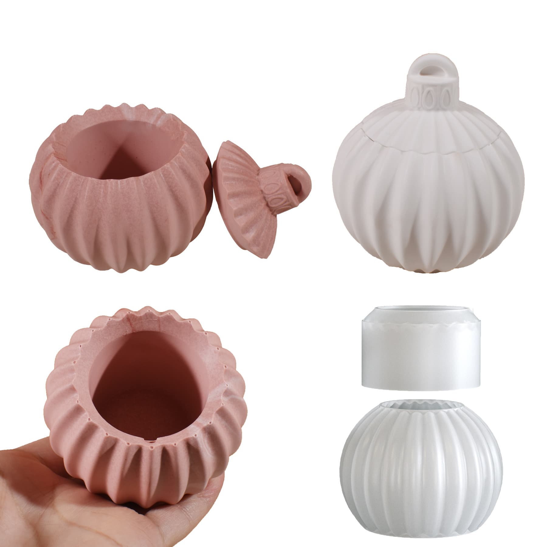 Cross-border Vertical Stripe Sphere Storage Box Resin Silicone Mold, Epoxy DIY Wave Pattern Candle Cup Plaster Decoration