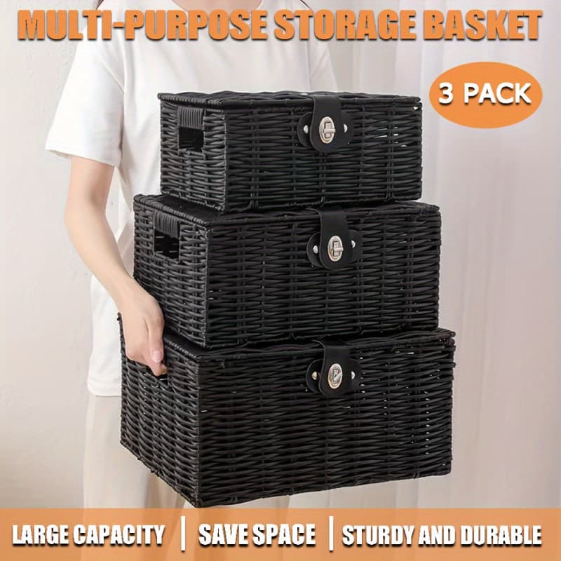 New Cross-border Storage Basket Willow Weave Storage Basket Set 3-Piece Handwoven Rattan Basket