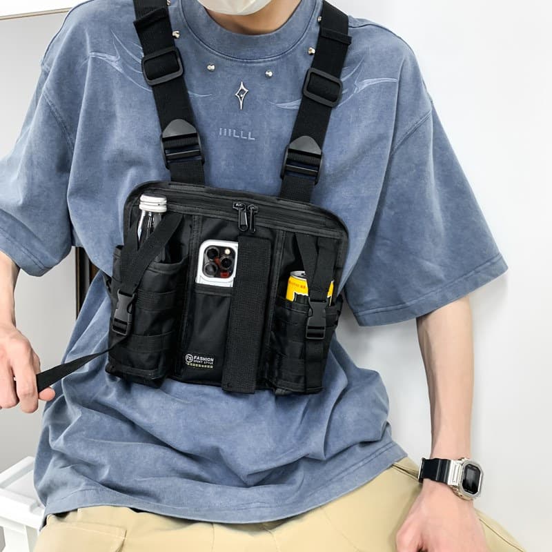 Multi-Pocket Chest Bag Outdoor Sports Vest Backpack Multifunctional Vest Bag Unisex Front Chest Pack